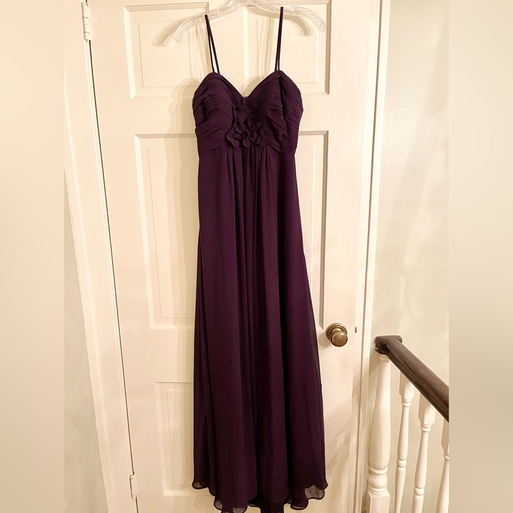 Bill Levkoff Long Formal Dress with Flower Detailing (Purple)